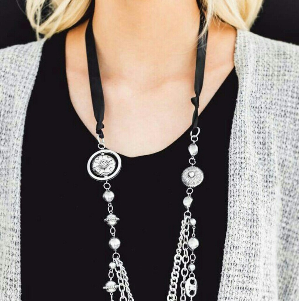 Black Silk Ribbon layered Necklace